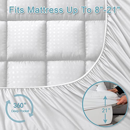 HYLEORY Queen Mattress Pad Quilted Fitted Mattress Protector Cooling Pillow Top Mattress Cover Breathable Fluffy Soft Mattress Topper with 8-21"