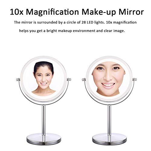 Meowoo Magnifying Mirror 10x, Illuminated Makeup Mirror With Lights, Double Side, 360°Rotation, 7 Inch Led Mirror for Table