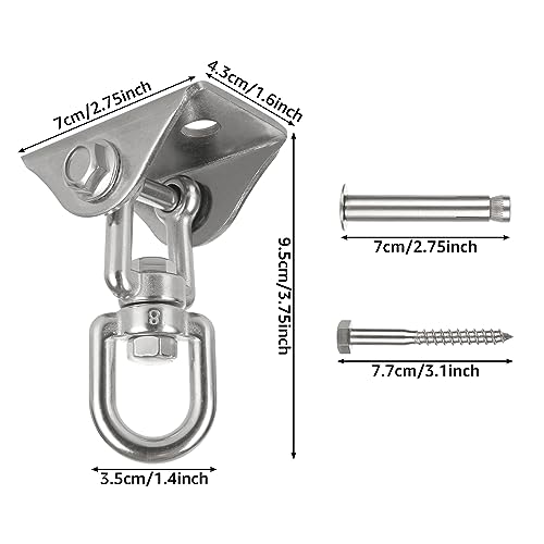MIVIDE 2 pack Heavy Duty Swing Hangers, Hammock Hook for Wall, Wood, Stainless Steel 360° Rotate Swing Hook for Yoga Hammock Chair