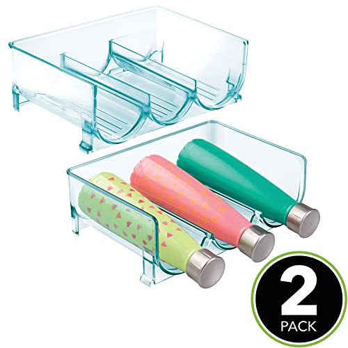 mDesign Set of 2 Bottle Holder Shelves — Water Bottle Holder for up to 3 Bottles — Ideal for Use as a Wine Rack — Sea Blue
