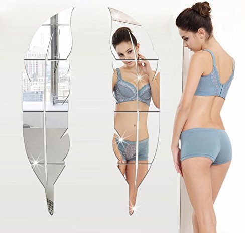 Feather 3D Acrylic Mirror Dressing Mirror Whole Body Mirror Waterproof Decorative Mirror Vinyl Decal Sticker& Murals for Bathroom Bedroom Living