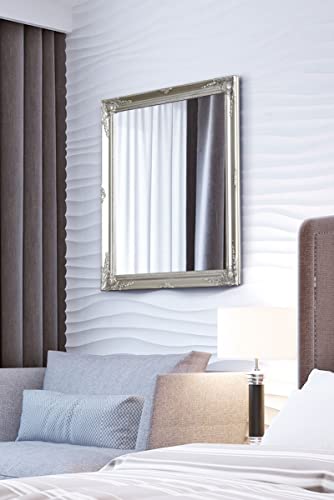 FRENCH SILVER SHABBY CHIC ANTIQUE STYLE MIRROR - 20" X 24" OVERALL SIZE (50cm X 60cm)