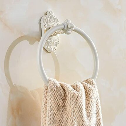 RAKUTE White Towel Rack, Punch-Free Towel Ring, Golden Towel Hanging Bath Towel Rack, Wall-Mounted Toilet Towel Holder Bathroom Ring