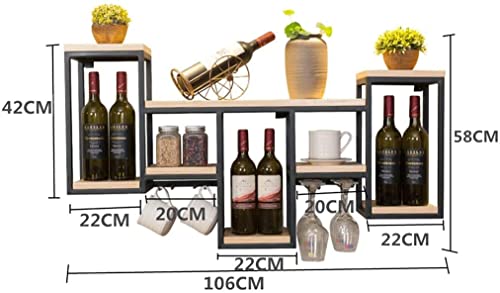 EMISOO Iron Wood Combined Wine Racks Wall Mount, Wall Unit Storage Organizer Shelf, Vintage Wine Bottle Holder Wine Goblet Stemware Holder for Ki