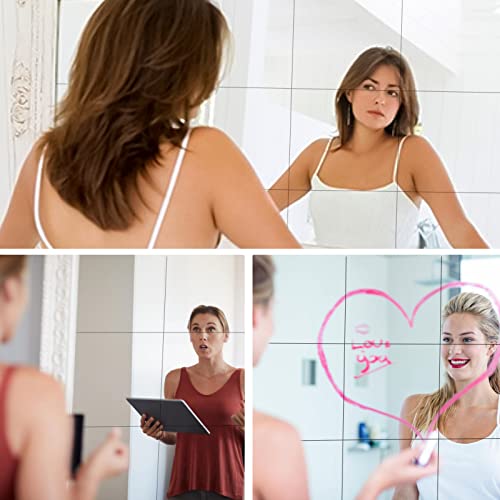 Fowecelt Acrylic Mirror Tiles Stick - 4pcs Mirror Full Length for Walls, Stick on Mirrors for Wardrobe Doors, Self Adhesive Mirror for Home Gym,
