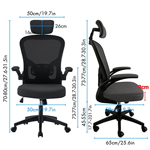 OWAY HOMELIVING Ergonomic Office Chair with Lumber Support Adjustable High Back Desk Chair with Flip-Armrest and Mesh Back for Home Computer Chai