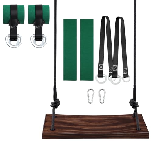 PELLOR Wood Tree Swing Seat with Tree Protector and Swing Hanging Kit Wooden Swing Set for Children Adult Kids in the Garden,Yard,Outdoor & Indoo