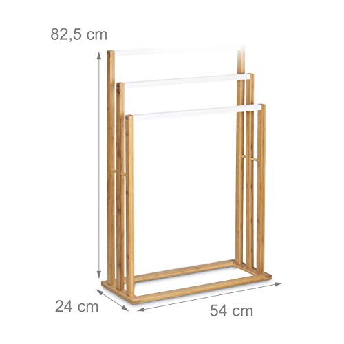 Relaxdays Bamboo Stand Size: Approx 82 x 54 x 24 cm Ascending Holder w/ 3 Rails as Elegant Bathroom Accessory Freestanding Rack for Bath and Hand