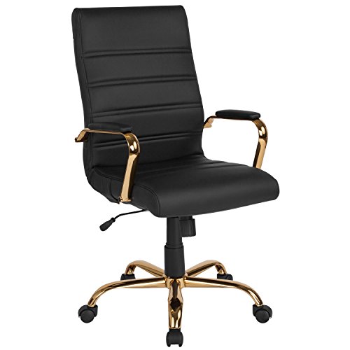 Flash Furniture Executive Office Chair, Ergonomic Office Chair, Contoured and Height Adjustable Leather Seat, High Back, Chrome Arms and Tilt Loc