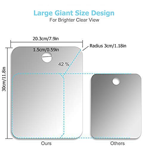 Deluxe Large Shower Mirror Fogless Shaving Mirror (12 inX8 in) Anit-Fog Shave Mirror Fog-Free Wall Hanging Mirror Bathroom Mirrors whit 1 Hook