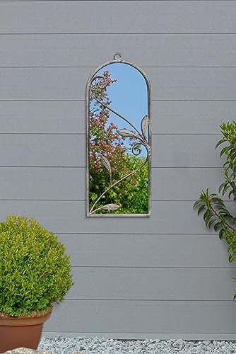 MirrorOutlet The Arcus - Concrete Colour Framed Modern Arched Garden Wall Mirror 25" X 9" (64CM X 24CM) Silver Mirror Glass with Black All weathe