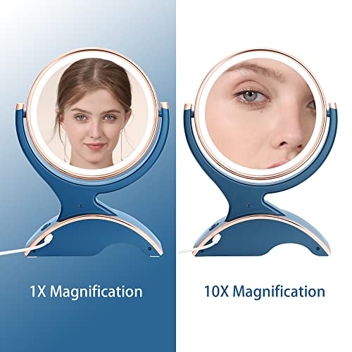 Snowflakes Lighted Mirror with Magnification- 1x/10x Double Sided 360 Degree Vanity Magnification Mirror Light Dual Power.(Blue)
