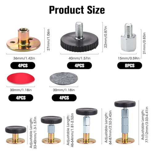 IBEIKE Adjustable Threaded Headboard Stoppers for Bed - 4pc Anti-Shake Bed Noise Stoppers, Prevent Rocking Headboard Pad Stabilizer Bumper for Ho