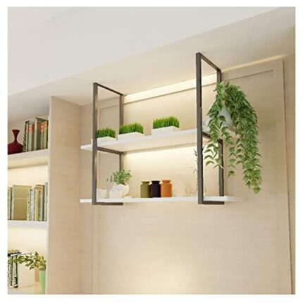 Ceiling Decorative Shelf Bar Hanger, Industrial Storage Rack Bar Hanging Wine Rack, Wrought Iron Hanging Cabinet Wall Hanging Green Plant Display
