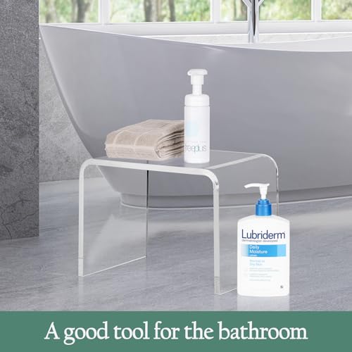 MYOYAY Clear Acrylic Shower Stool Acrylic Shower Bench Waterproof Transparent Chair for Bathroom Kitchen Bedroom Backless See Not-slip Shower Sto