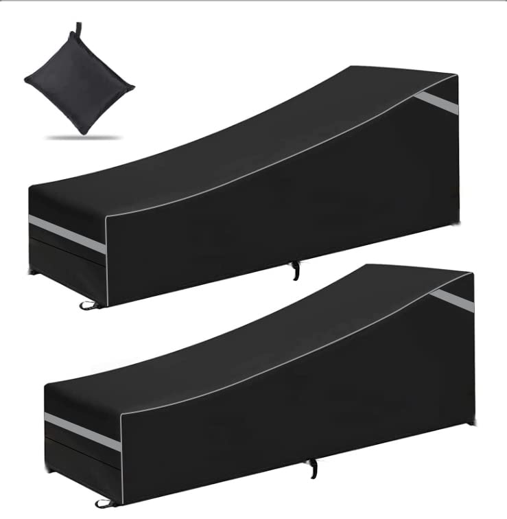 Pack of 2 Garden Lounger Cover with Reflective Stripes, 200 x 70 x 40/75 cm Sun Lounger Protective Cover with 4 Windproof Buckles, Heavy Duty 210