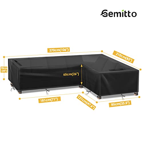 GEMITTO Patio Sofa Cover, Outdoor Sectional Furniture Cover, Waterproof Garden Couch Cover L-Shaped (Short Right Wing, Long Left Wing)