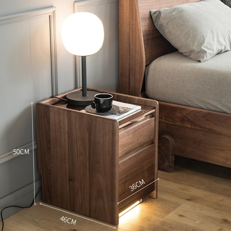 JJZXD Small Apartment Bedside Cabinet Black Walnut Nightstand Cherry Wood Bedroom