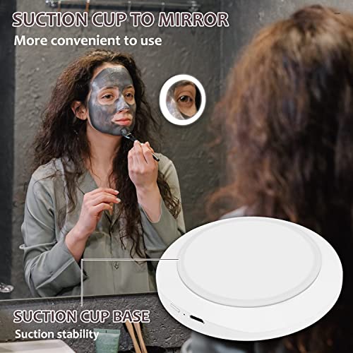 LED Lighted Magnifying Mirror 5X - with Suction Cup, Dimmable Light, Rechargeable, Portable Travel Makeup Vanity Bathroom Shaving Mirror for Clos