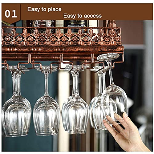 OUSIKA Wine Racks,Ceiling Mounted and Glass Holder, Metal Industrial Shelf Storage for Wall, Hanging Wine Glass Rack Holder for Bar Home Café