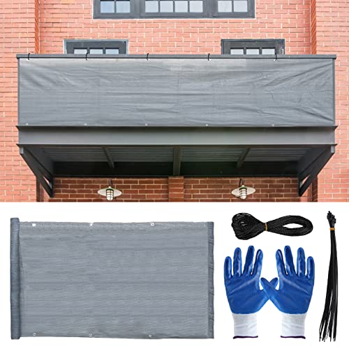Jiakalamo Fence Mesh Balcony Sunshade Net, Set of 28 Garden Fence Privacy Cover With Gloves, Balcony Privacy Screen Pet Fence(Grey)