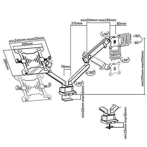 Maclean MC813 Monitor Mount With Gas Spring Laptop Mount Stand VESA 75x75 100x100 17 "-32" For 1 Monitor 1 Laptop Holder (MC813 - Monitor - Lapto