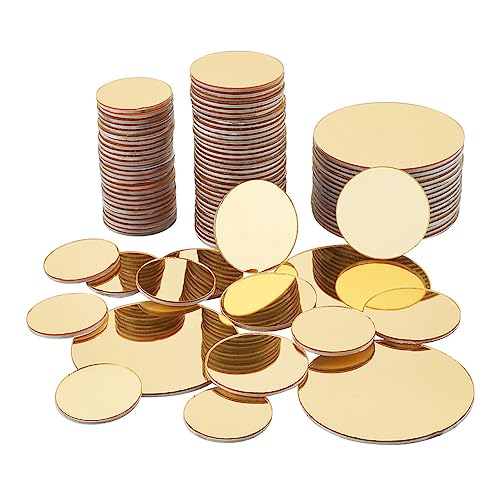 PH PandHall 120pcs Golden Round Mirrors for Crafts, 3 Sizes Self Adhesive Mirror Tiles 1~1.9 Inch Acrylic Craft Mirror Circles Small Mirror Circl