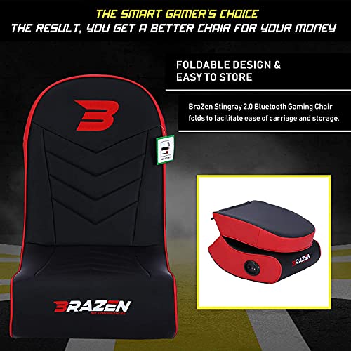BraZen Stingray 2.0 Children Kids Gaming Chair Foldable Floor Rocker Rocking with Sound Speakers British Brand - Red