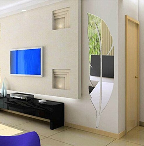 Feather 3D Acrylic Mirror Dressing Mirror Whole Body Mirror Waterproof Decorative Mirror Vinyl Decal Sticker& Murals for Bathroom Bedroom Living