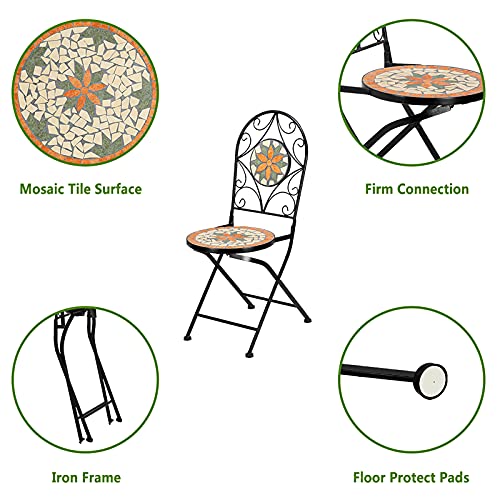 HONGRU Garden Chairs Set of 2, Outdoor Patio Garden Bistro Ceramic Inlaid Maple Leaf Shape Elegant Design Mosaic Chair Set -(Delivery in 3-15 Day