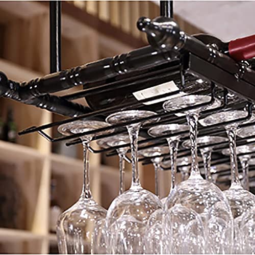 EYLINK Wine Rack Wine Rack, Rustic Iron Hanging Wine Glass Rack Adjustable Height,Ceiling Wine Rack Multifunctional Decoration Storage Shelves Fo