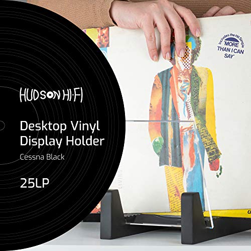 Hudson Hi-Fi Desktop Vinyl Record Album Storage Display Stand and Holder - Cessna Black - Featuring Sustainably Sourced Pine & Flame Polished Acr