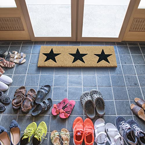 Relaxdays Stars Print Welcome Doormat Rubber, 75 x 25 cm, Door Mat Inside & Outside, Non-Slip, Coir/Black, 80% coconut 20% plastic