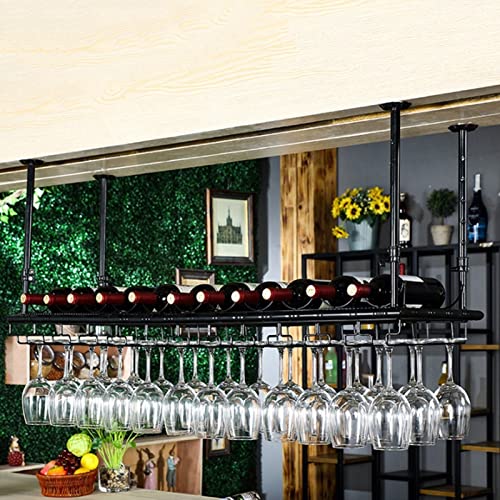 EMISOO Wine Rack Simple Style Iron Hanging Wine Glass Rack, Wine Storage Display Racks Ceiling Decoration Shelf for Bars Restaurants Kitchens (Si