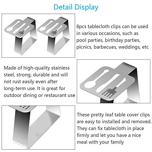 LOOPES 8Pack Table Cloth Clips Stainless Steel Tablecloth Clip Table Cover Clamps Waterproof Table Cloth Holders Tablecloth Clamps Outdoor Indoor