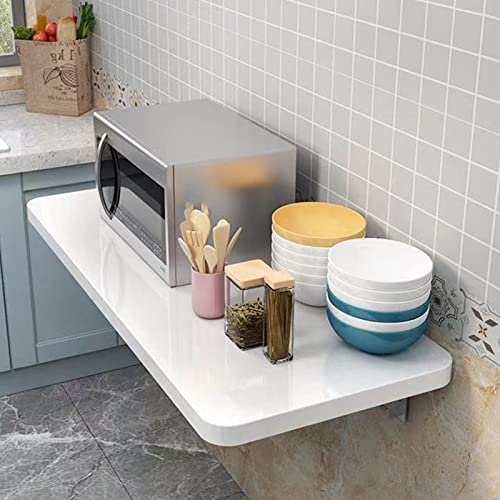 OUYOXI Wall Mounted Folding Table Wall Mounted Desk Heavy Duty Wall Mounted Floating Folding Table for Bedroom, Laundry, Balcony, Kitchen, White