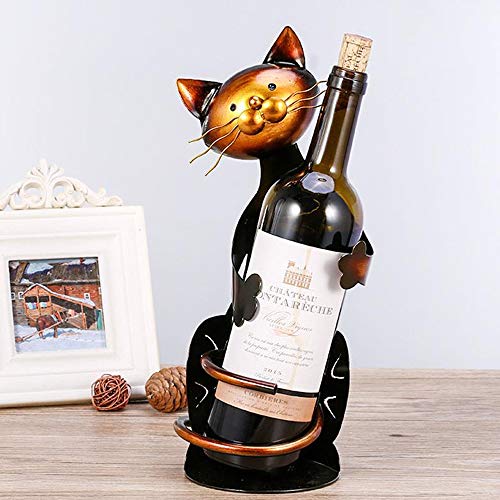 Kayla-lan Cat Shaped Wine Bottle Holder Wine Rack shelf Metal Sculpture Practical Home decoration Crafts Kitchen Home Decoration.