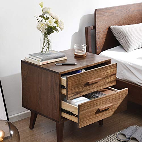 N/A Solid Wood Nordic Bedside Table Walnut Color Bedside Table, Simple Bedroom Storage Cabinet Bedside Table