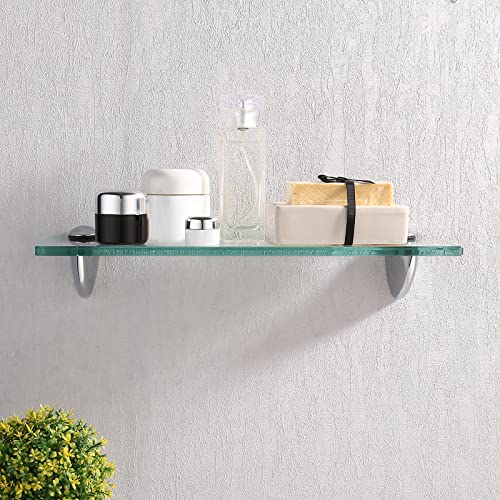 KES Glass Shelf 35CM Bathroom Shelf Wall Mounted 8MM Extra Thick Shower Tempered Glass Rectangular Polished Chrome Bracket, BGS3200S35