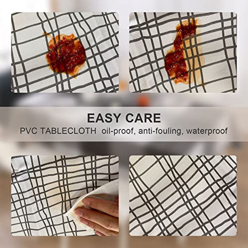 ENCOFT Rectangle Tablecloth Plastic, Waterproof Vinyl Tablecloth for Rectangular Table, Gray Black Stripes Oil Proof Spill Proof PVC Table Cloth