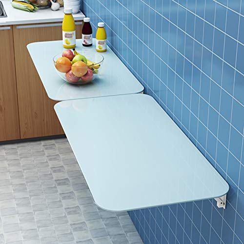 OUYOXI Tempered Glass Folding Shelf Multifunction Small Apartment Wall Mounted Fold Down Table for Study Computer Kitchen Dining Table (Color : W