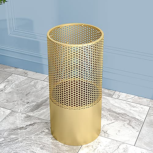 FBITE Umbrella Stands,Round Metal Mesh Umbrella Bucket with Hooks, Hollow Out Storage Rack for Canes Walking Sticks Umbrellas, Patio Home Front D