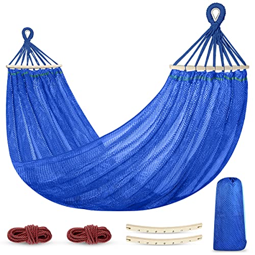 Outdoor Hammock, Super Soft and Breathable, Mesh Hammock Made of Cool Nylon with Wooden for Indoor, Balcony, Garden, Camping, Backpacking
