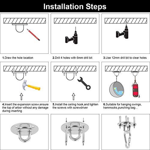 Heavy Duty Swing Hangers 500KG Capacity Stainless Steel Hammock Hook,Ceiling Hook,Suspension Hooks with Screws for Hanging Chair Yoga Swing Sets
