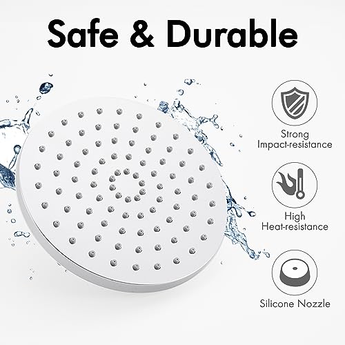 KES Rainfall Shower Head 8-Inch Rain Shower Head Overhead Replacement, Fixed Shower Head Adjustable with Swivel Ball Round Chrome, J201