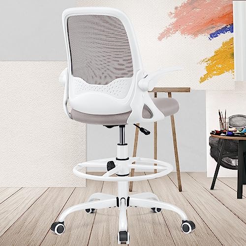 KERDOM Ergonomic Office Chair, Desk chair with Flip-up Armrests and Lumbar Support, Height Adjustable Computer Swivel Chair with Footrest Ring Su
