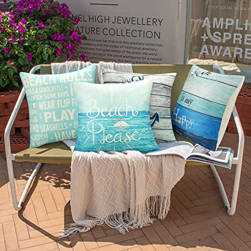 Outdoor Cushion Covers for Garden Furniture Decorative Waterproof Throw Pillow Cover Rudder Starfish Wood Background Square Pillowcases 45X45cm P