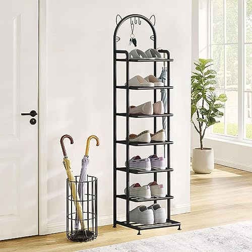 KZOBYD 7-Tier Shoe Rack, Vertical Shoe Storage Organizer Shelf, Sturdy Metal Free Standing Shoe Tower Space-Saving Shoe Stand for Entryway Bedroo
