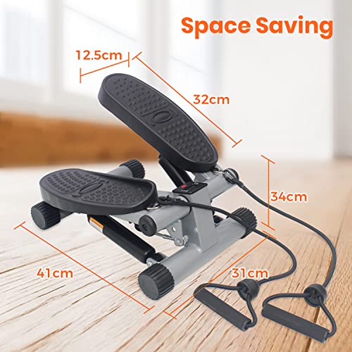 Niceday Mini Stepper Exercise Machine, Steppers with Resistance Bands, Step Machine Exerciser for Home, Up-Down Stepper with LCD Monitor, Space S