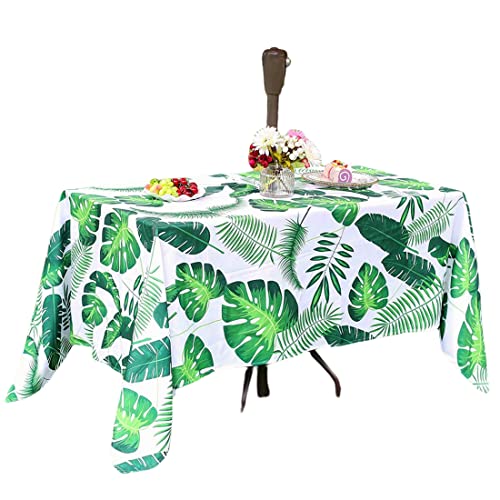 Eternal Beauty 152x213cm Recatngle Palm Leaf Indoor Outdoor Splashproof Tablecloth with Umbrella Hole and Zipper for Patio Garden Party and BBQ(6